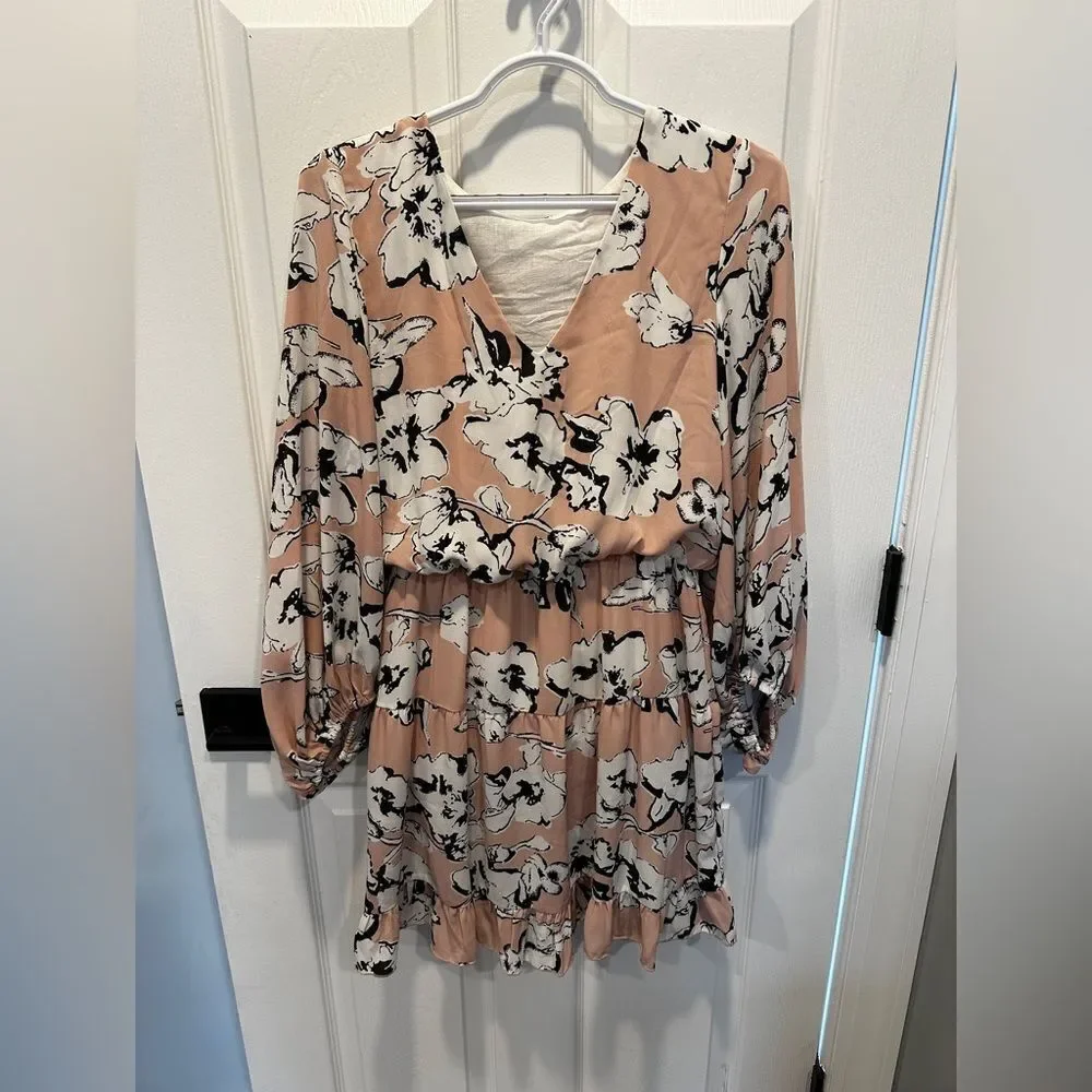 Dokotoo‎ 2023 Spring Neck Mini Pink and BW floral Swing Dress